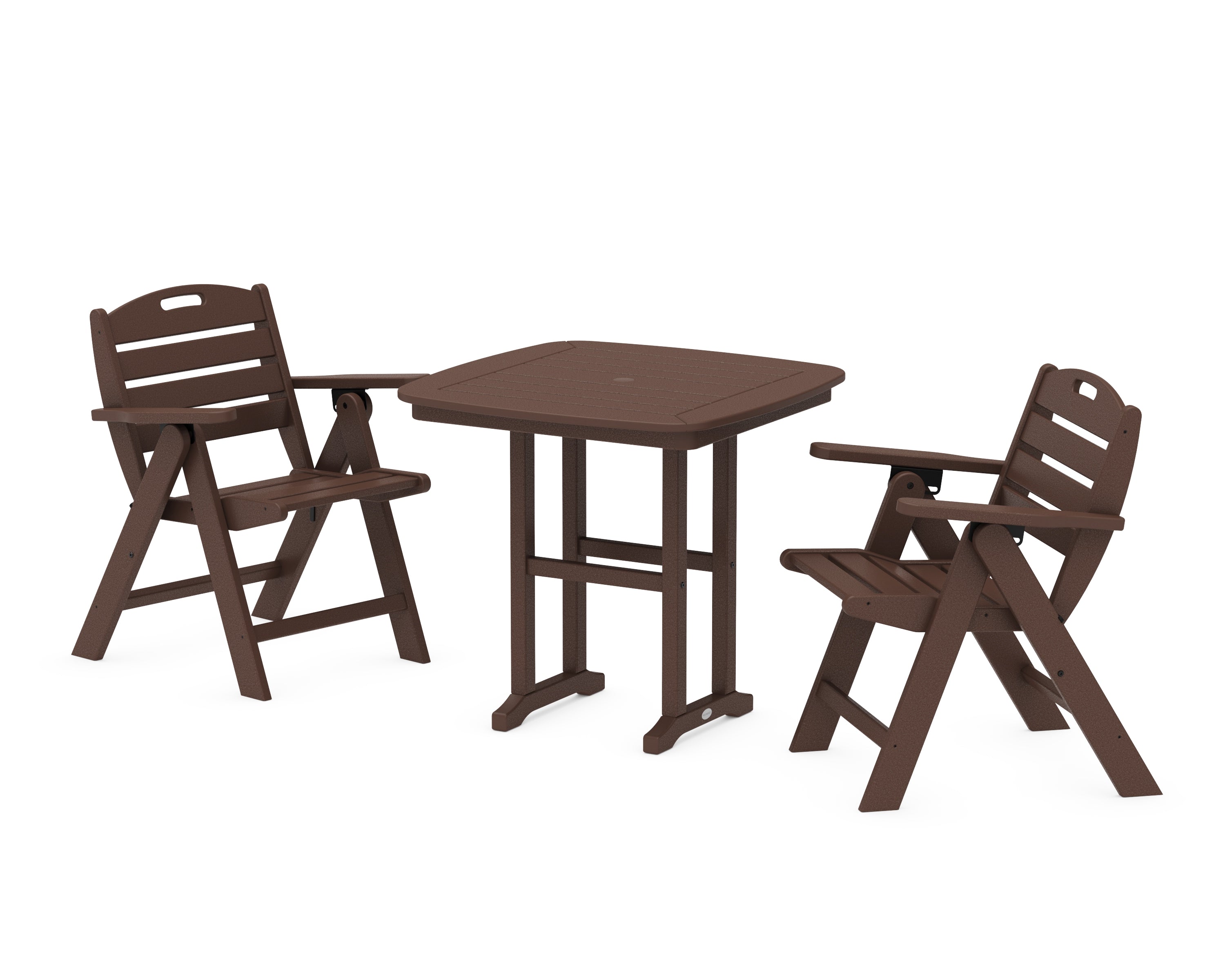 POLYWOOD® Nautical Folding Lowback Chair 3-Piece Dining Set in Mahogany