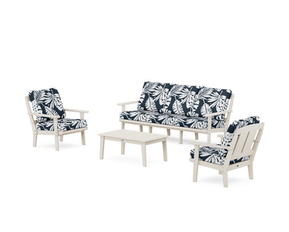 POLYWOOD® Mission 4-Piece Deep Seating Set with Sofa in Sand / Leaf Marine Indigo