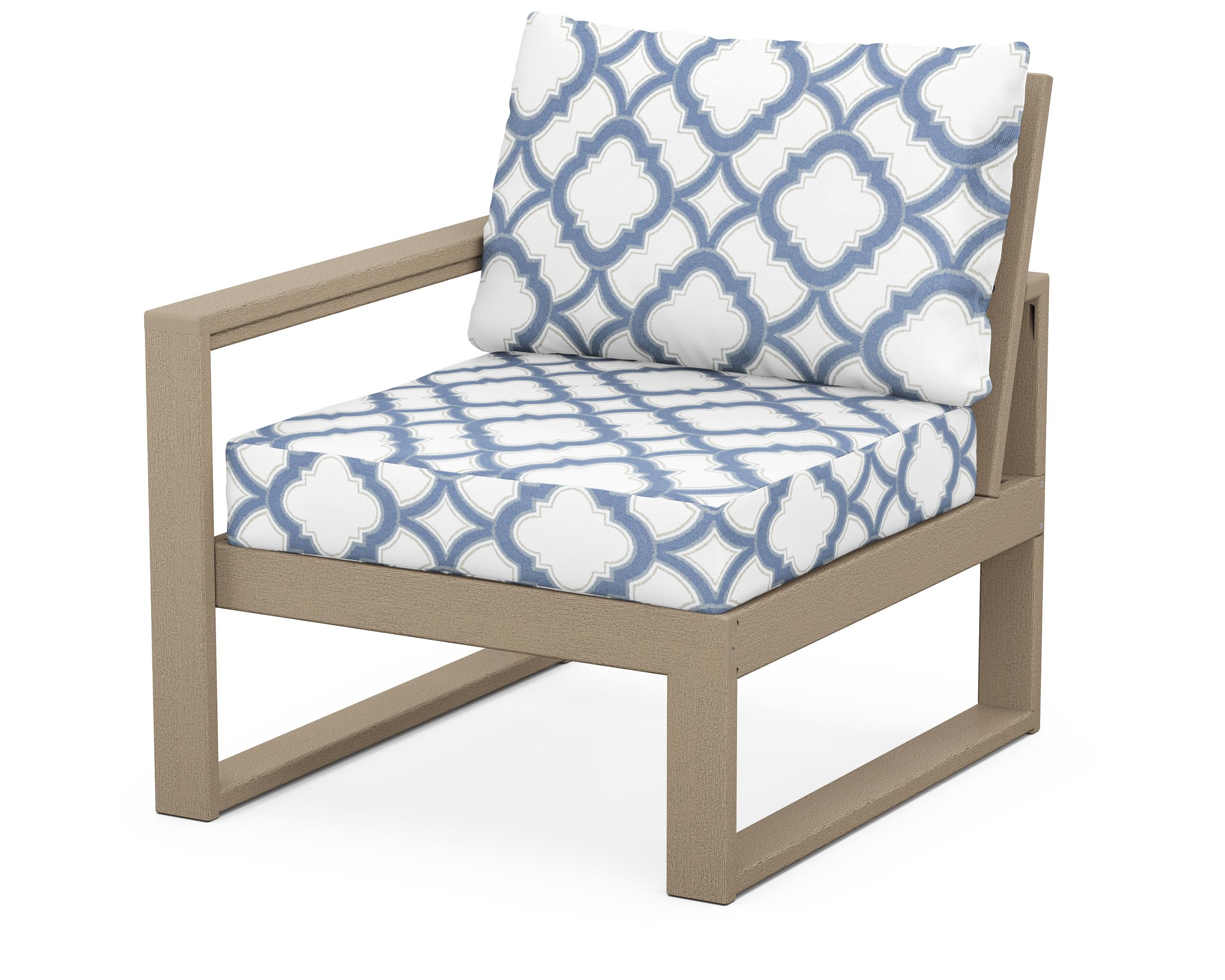 POLYWOOD® EDGE Modular Left Arm Chair in Vintage Sahara / Trellis Sky Blue