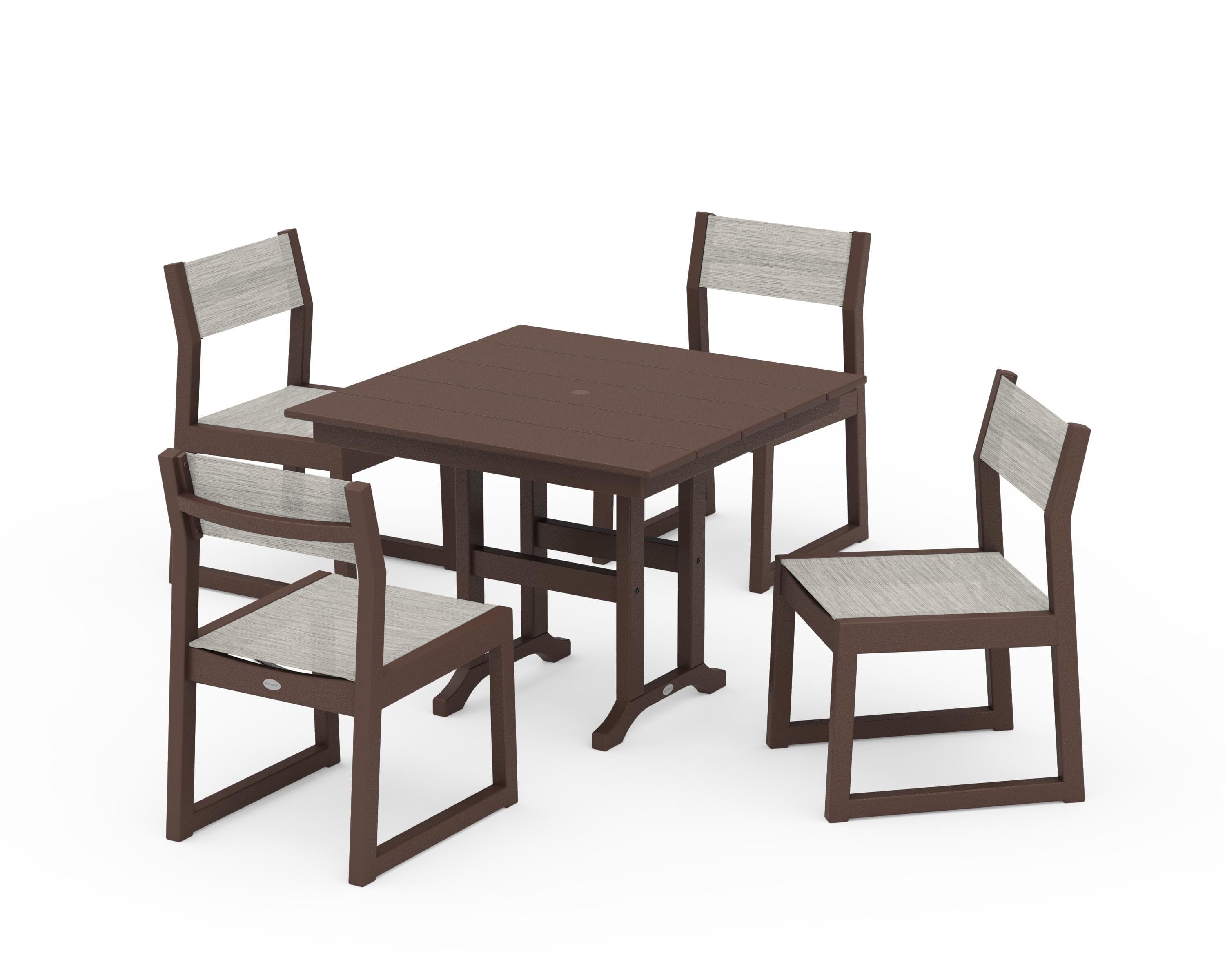 POLYWOOD® EDGE Sling Side Chair 5-Piece Farmhouse Dining Set in Mahogany / Birch Sling