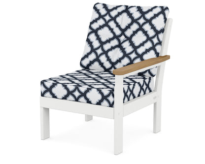 POLYWOOD® Vineyard Modular Right Arm Chair in White / Natural / Trellis Marine Indigo