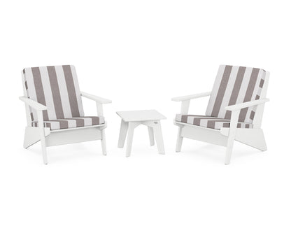 POLYWOOD® Riviera Modern Lounge 3-Piece Set in White / Cabana Stripe Grey Mist