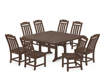 Country Living Cottage 9-Piece Square Side Chair Dining Set with Trestle Legs in Mahogany