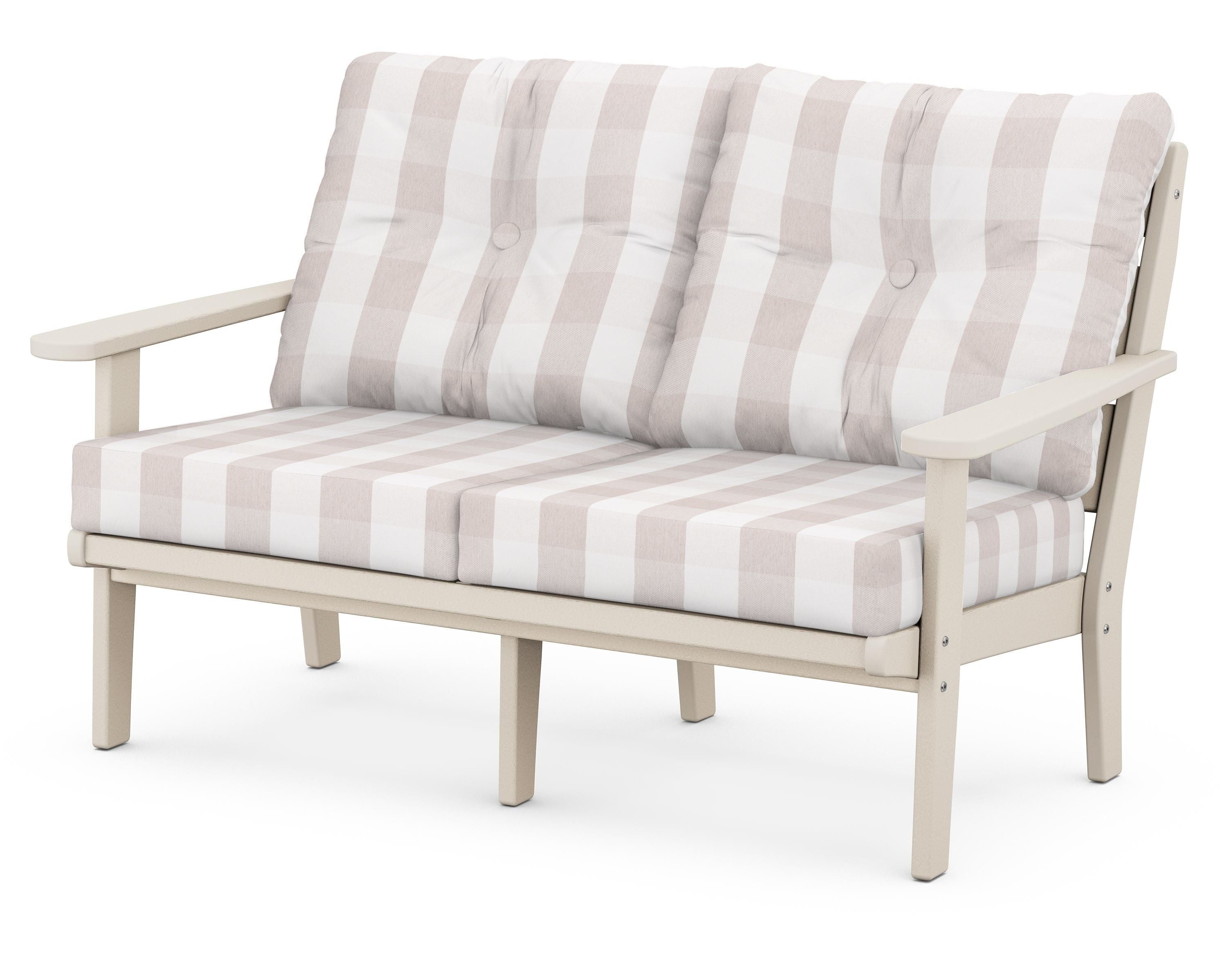 POLYWOOD® Lakeside Deep Seating Loveseat in Sand / Buffalo Plaid Dune Burlap