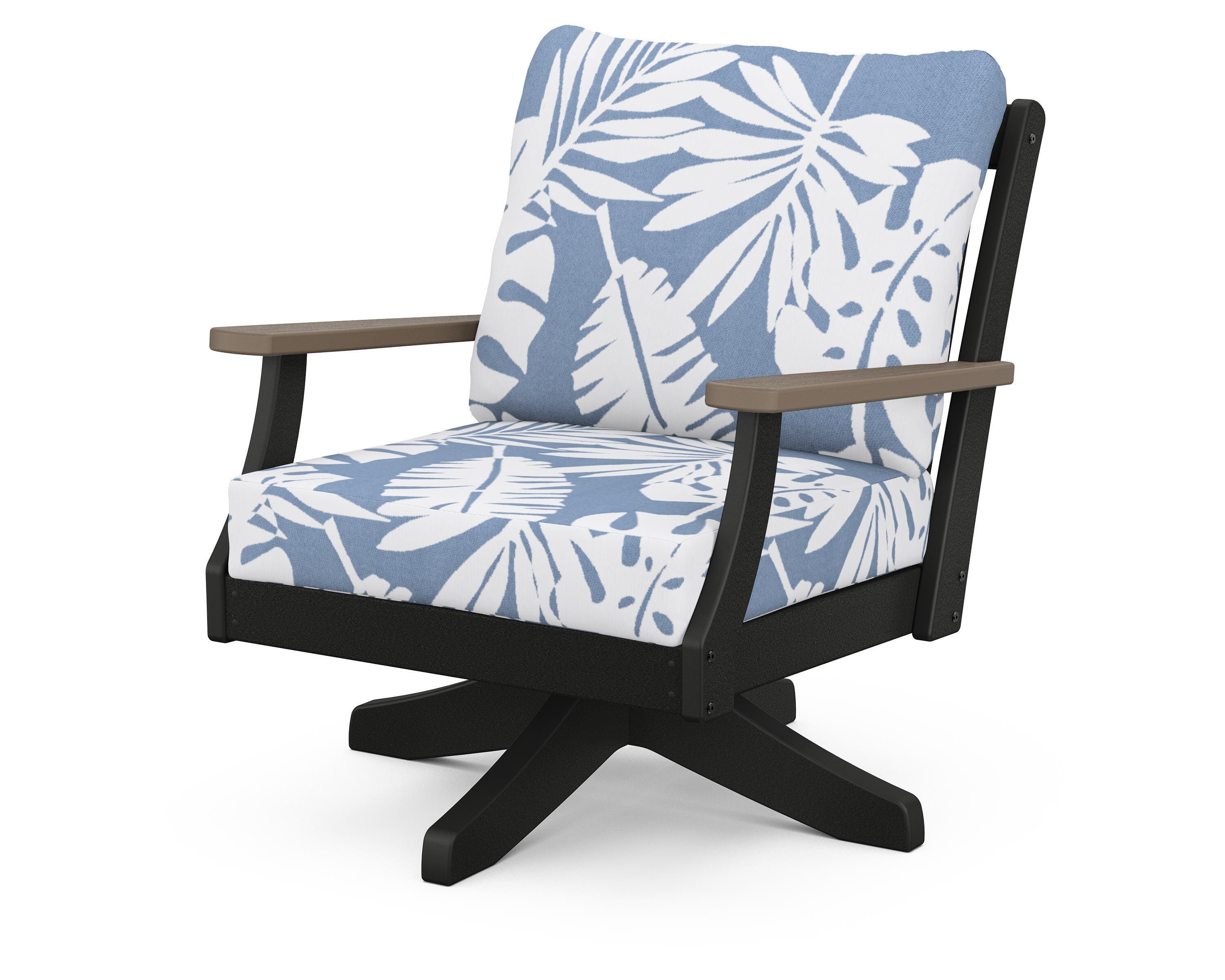 POLYWOOD® Braxton Deep Seating Swivel Chair in Black / Kona / Leaf Sky Blue