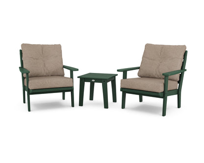POLYWOOD® Lakeside 3-Piece Deep Seating Chair Set in Green / Spiced Burlap