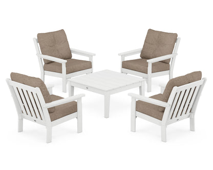 POLYWOOD® Vineyard 5-Piece Deep Seating Conversation Set in White / Spiced Burlap