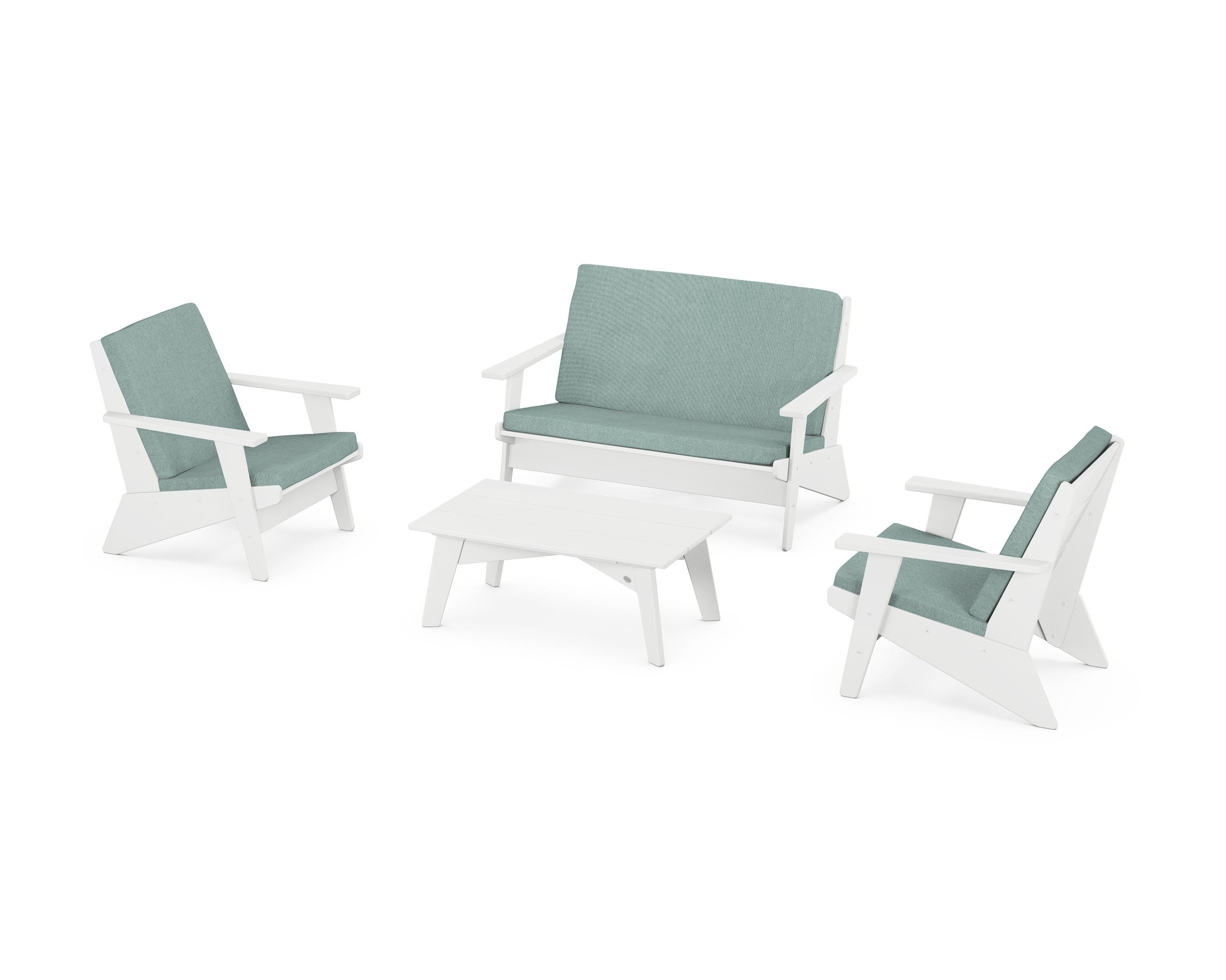 POLYWOOD® Riviera Modern Lounge 4-Piece Set in White / Glacier Spa