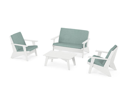 POLYWOOD® Riviera Modern Lounge 4-Piece Set in White / Glacier Spa