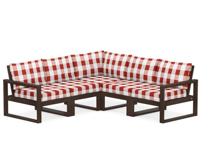 POLYWOOD® EDGE 5-Piece Modular Deep Seating Set in Mahogany / Buffalo Plaid Crimson