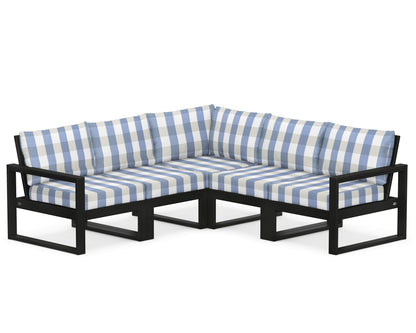 POLYWOOD® EDGE 5-Piece Modular Deep Seating Set in Black / Buffalo Plaid Sky Blue