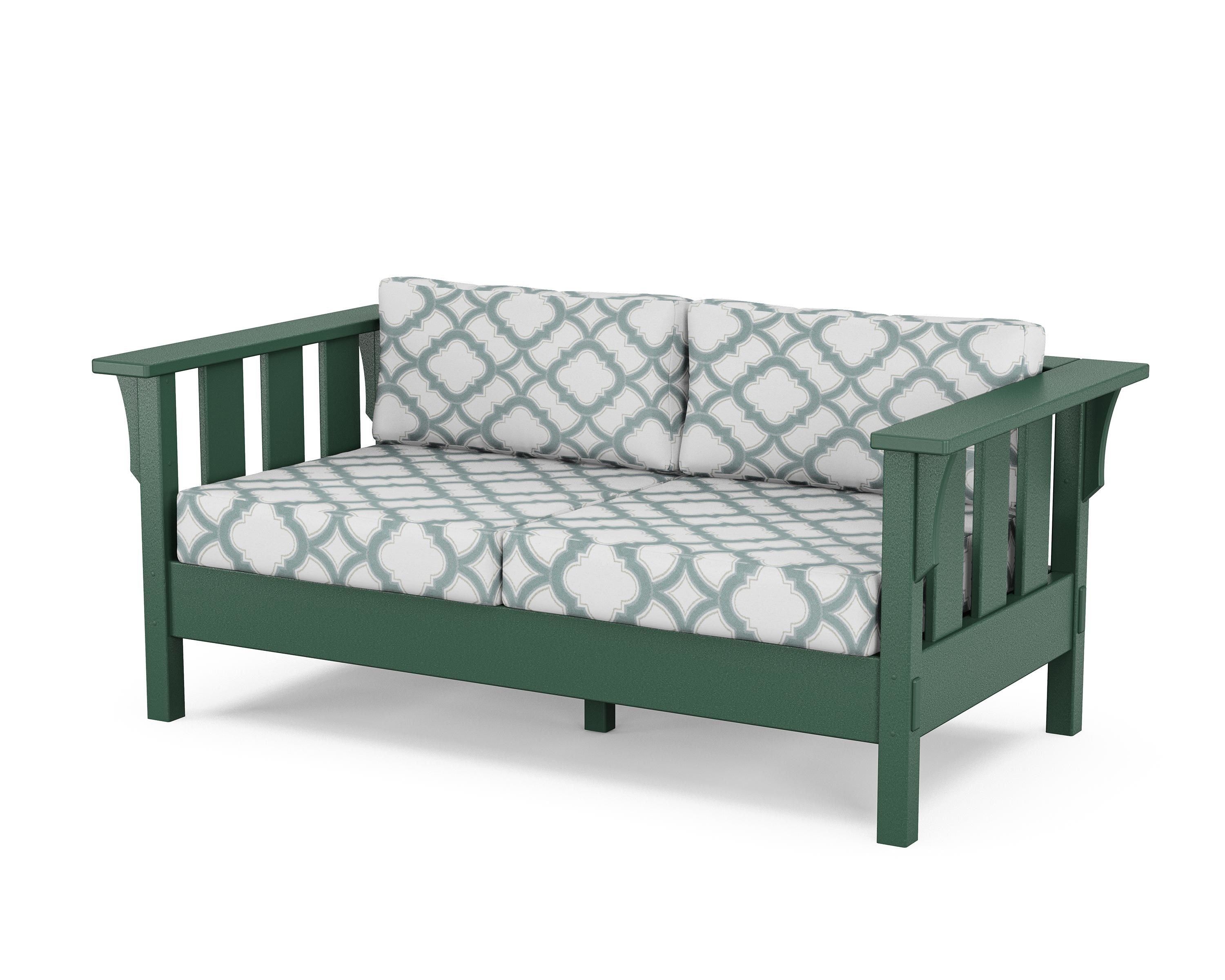 Martha Stewart by POLYWOOD® Acadia Deep Seating Loveseat in Green / Trellis Glacier Spa