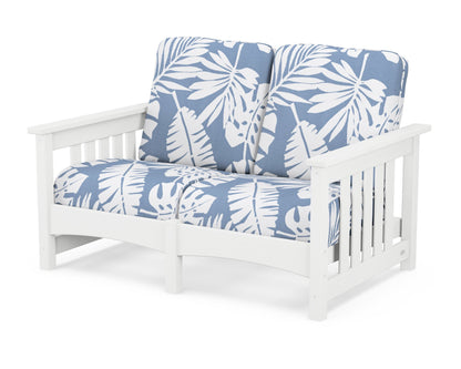 POLYWOOD® Club Mission Loveseat in White / Leaf Sky Blue