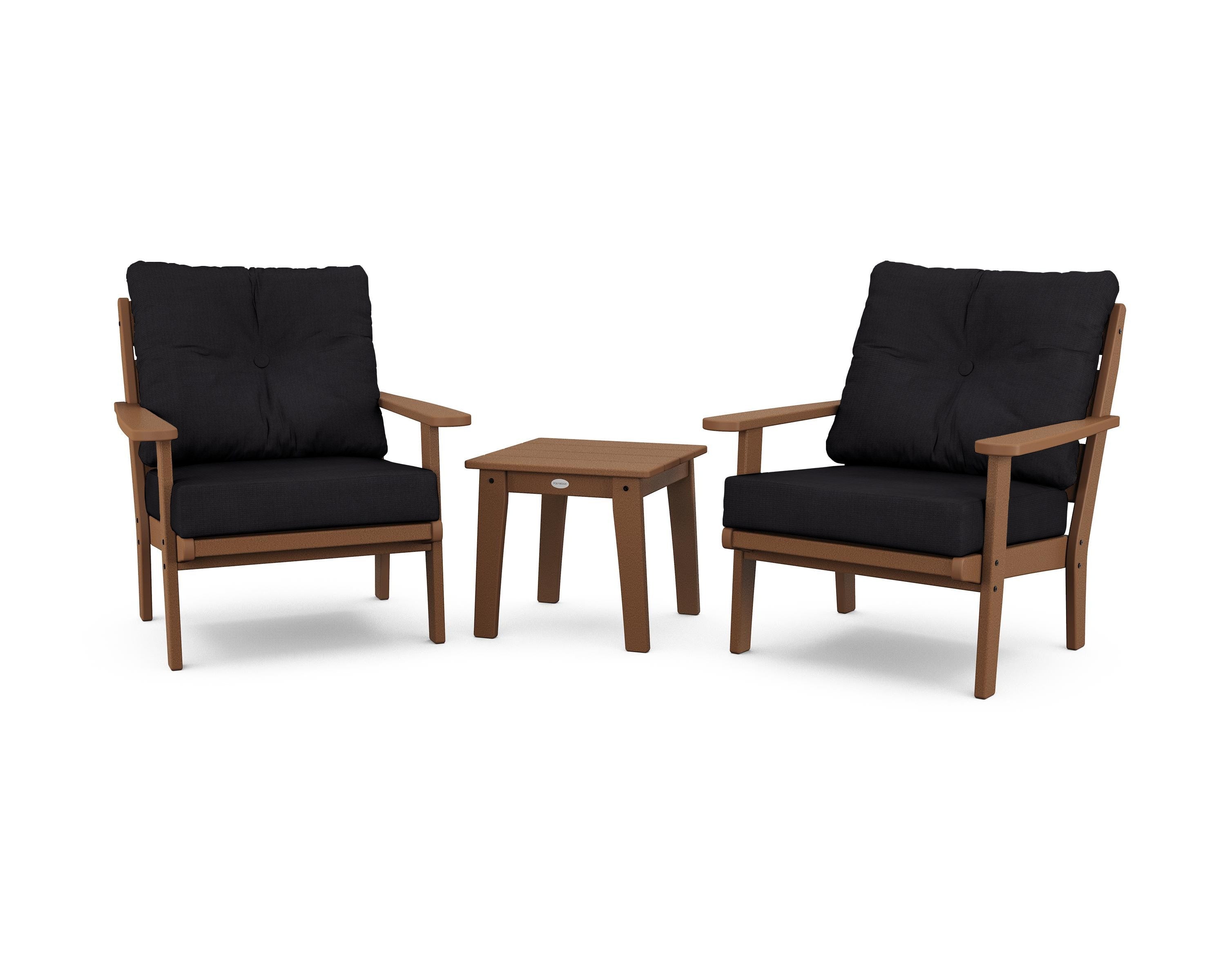 POLYWOOD® Lakeside 3-Piece Deep Seating Chair Set in Teak / Midnight Linen