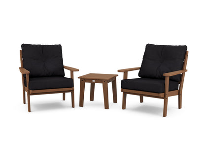 POLYWOOD® Lakeside 3-Piece Deep Seating Chair Set in Teak / Midnight Linen