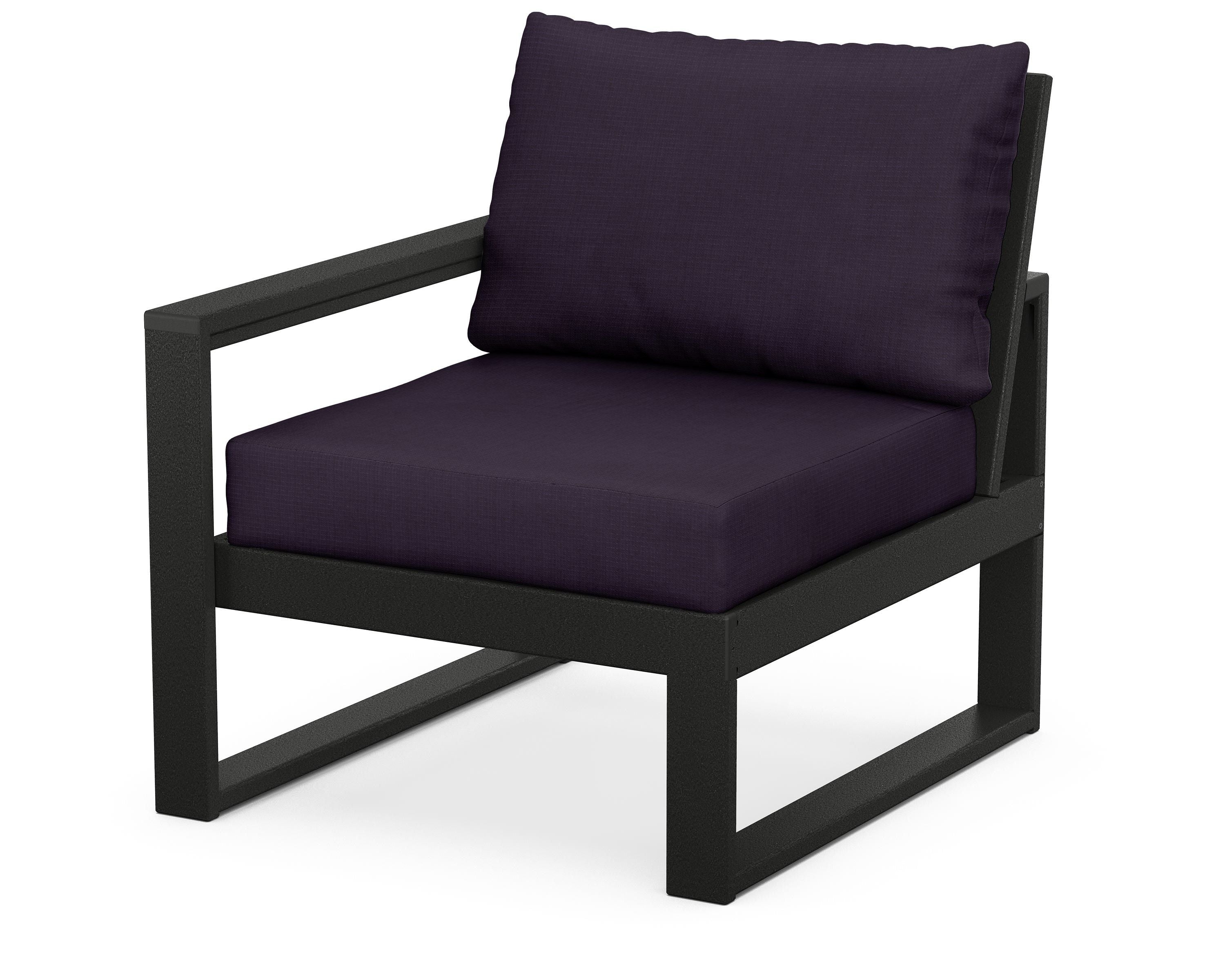 POLYWOOD® EDGE Modular Left Arm Chair in Black / Navy Linen