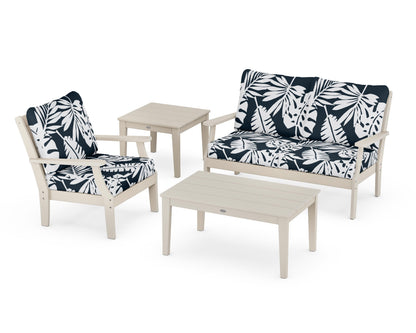 POLYWOOD® Braxton 4-Piece Deep Seating Set in Sand / Leaf Marine Indigo