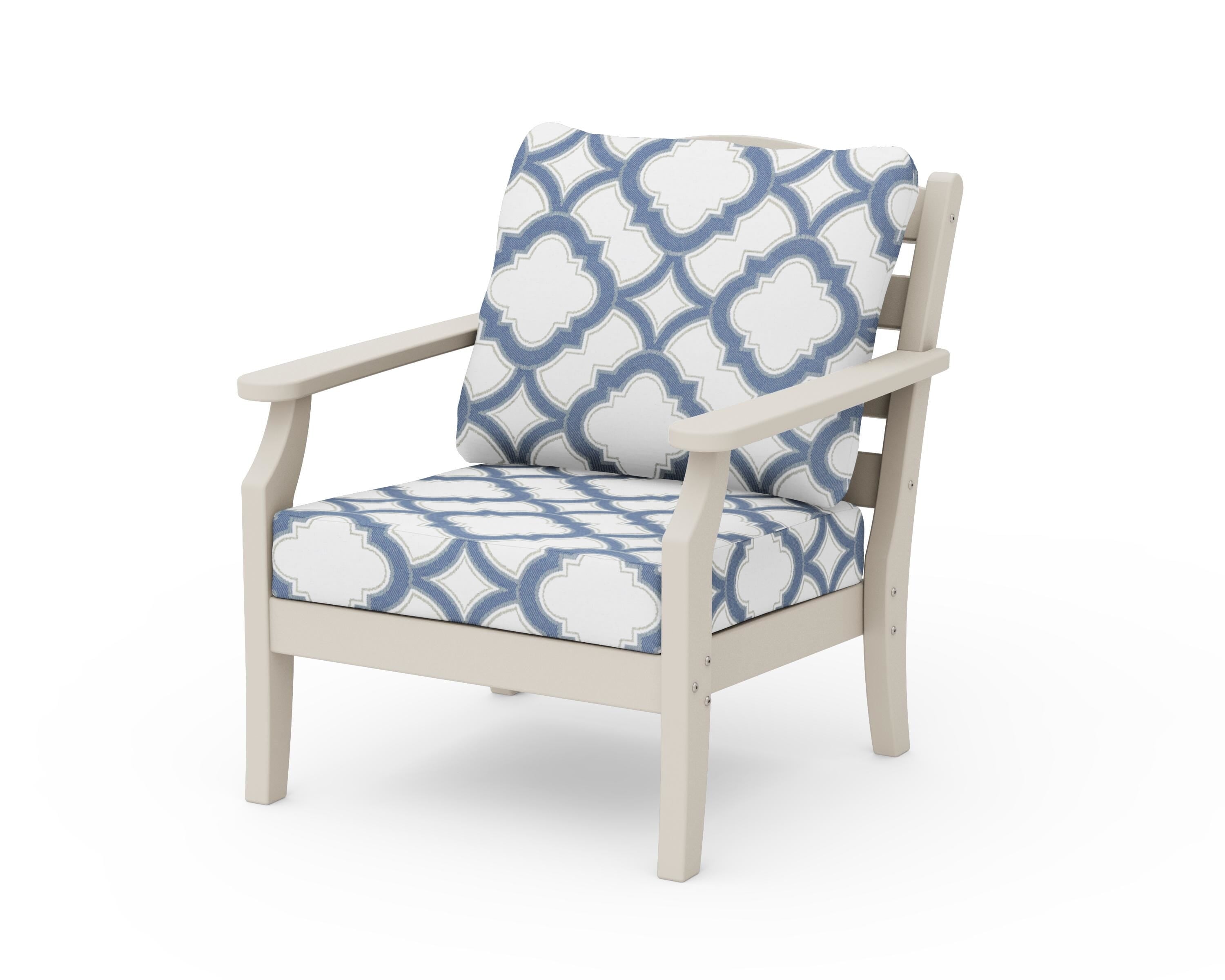 Draper James™ by  POLYWOOD® Savannah Deep Seating Chair in Sand / Trellis Sky Blue