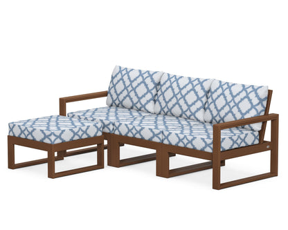 POLYWOOD® EDGE 4-Piece Modular Deep Seating Set with Ottoman in Teak / Trellis Sky Blue