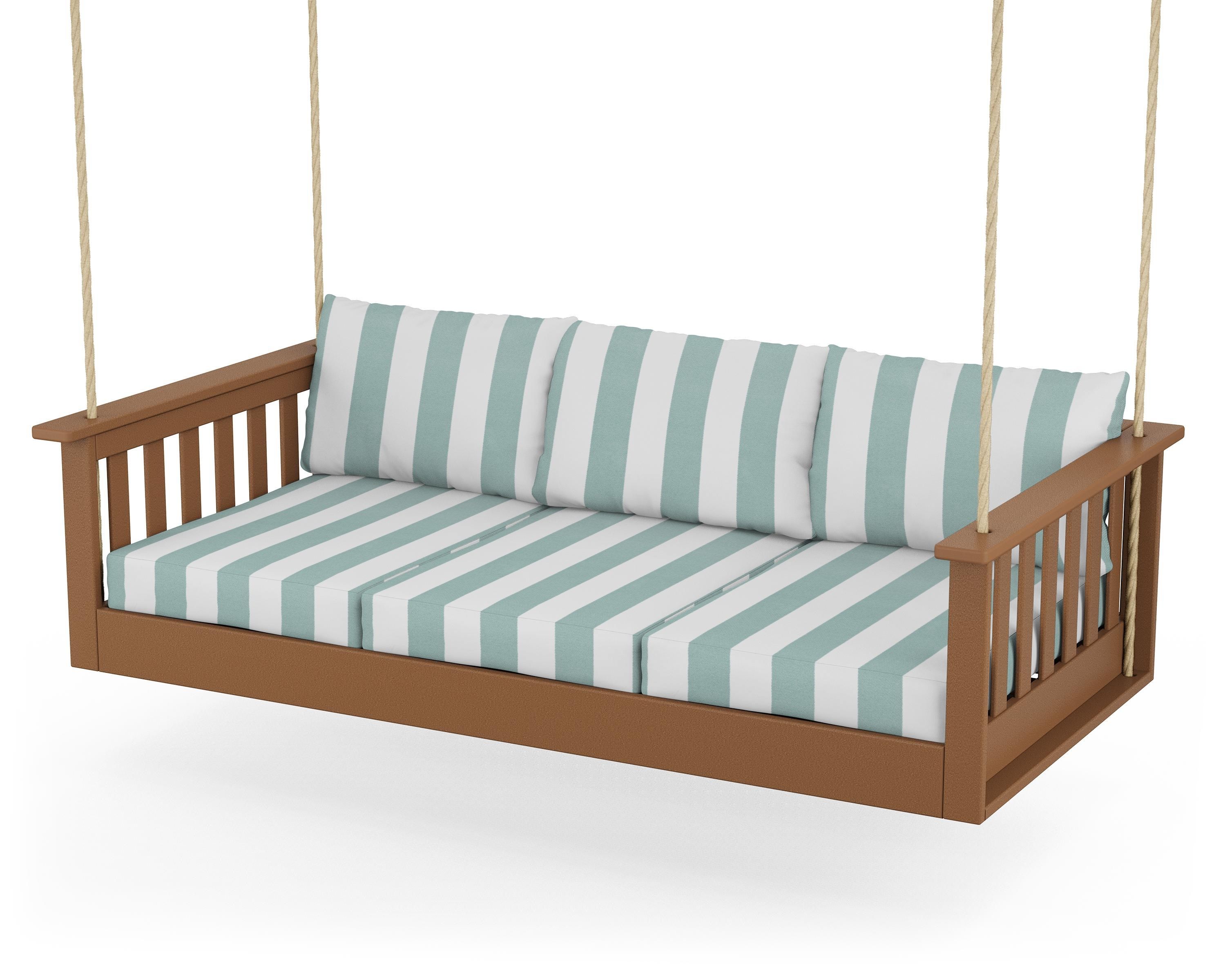 POLYWOOD® Vineyard Daybed Swing in Teak / Cabana Stripe Glacier Spa