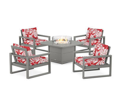 POLYWOOD® EDGE Sectional 5-Piece Deep Seating Set with Fire Pit Table in Slate Grey / Leaf Crimson