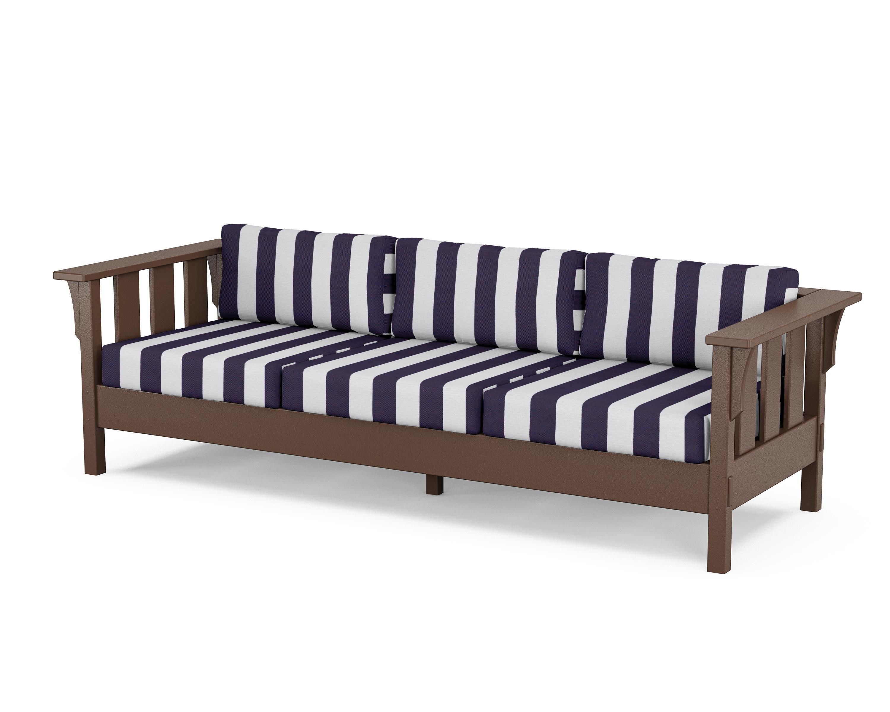Martha Stewart by POLYWOOD® Acadia Deep Seating Sofa in Mahogany / Cabana Stripe Navy
