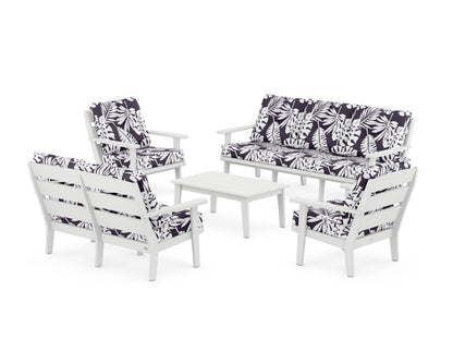 POLYWOOD® Lakeside 5-Piece Lounge Sofa Set in White / Leaf Navy