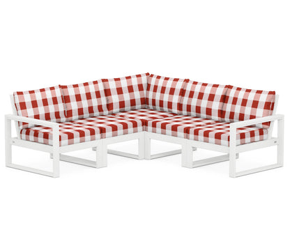 POLYWOOD® EDGE 5-Piece Modular Deep Seating Set in White / Buffalo Plaid Crimson