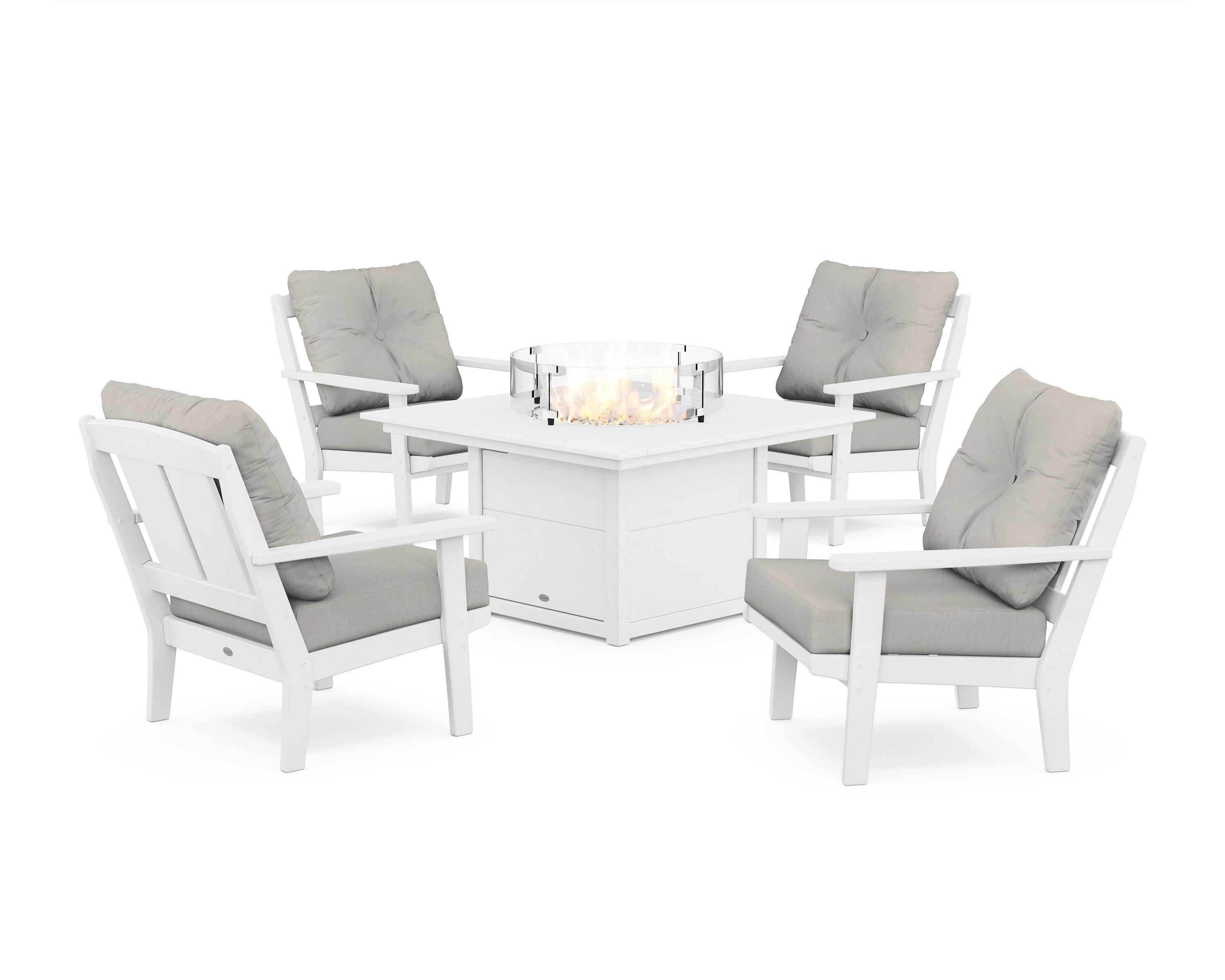 POLYWOOD® Mission 5-Piece Deep Seating Set with Fire Pit Table in White / Cast Ash