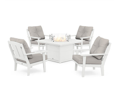 POLYWOOD® Mission 5-Piece Deep Seating Set with Fire Pit Table in White / Cast Ash