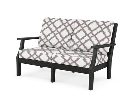 Martha Stewart by POLYWOOD® Chinoiserie Deep Seating Loveseat in Black / Trellis Grey Mist