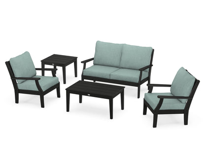 POLYWOOD® Braxton 5-Piece Deep Seating Set in Black / Glacier Spa