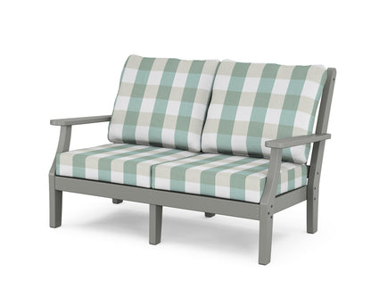 Country Living Wovendale Deep Seating Loveseat in Slate Grey / Buffalo Plaid Glacier Spa