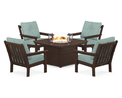 POLYWOOD® Vineyard 5-Piece Conversation Set with Fire Pit Table in Mahogany / Glacier Spa