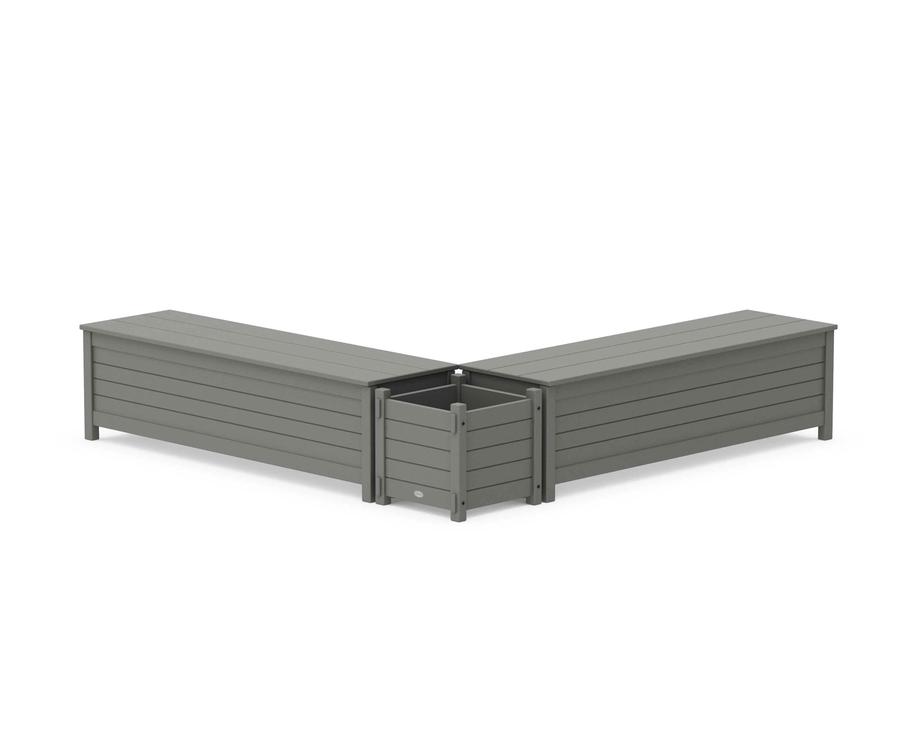 POLYWOOD® 60" Nautical L- Shaped Planter Storage Bench Set in Slate Grey