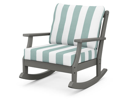 POLYWOOD® Braxton Deep Seating Rocking Chair in Slate Grey / Cabana Stripe Glacier Spa