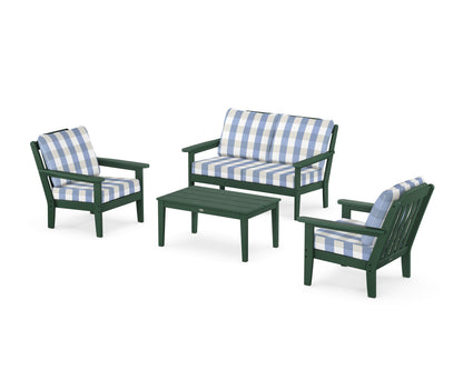 Country Living Cottage 4-Piece Deep Seating Set with Loveseat in Green / Buffalo Plaid Sky Blue