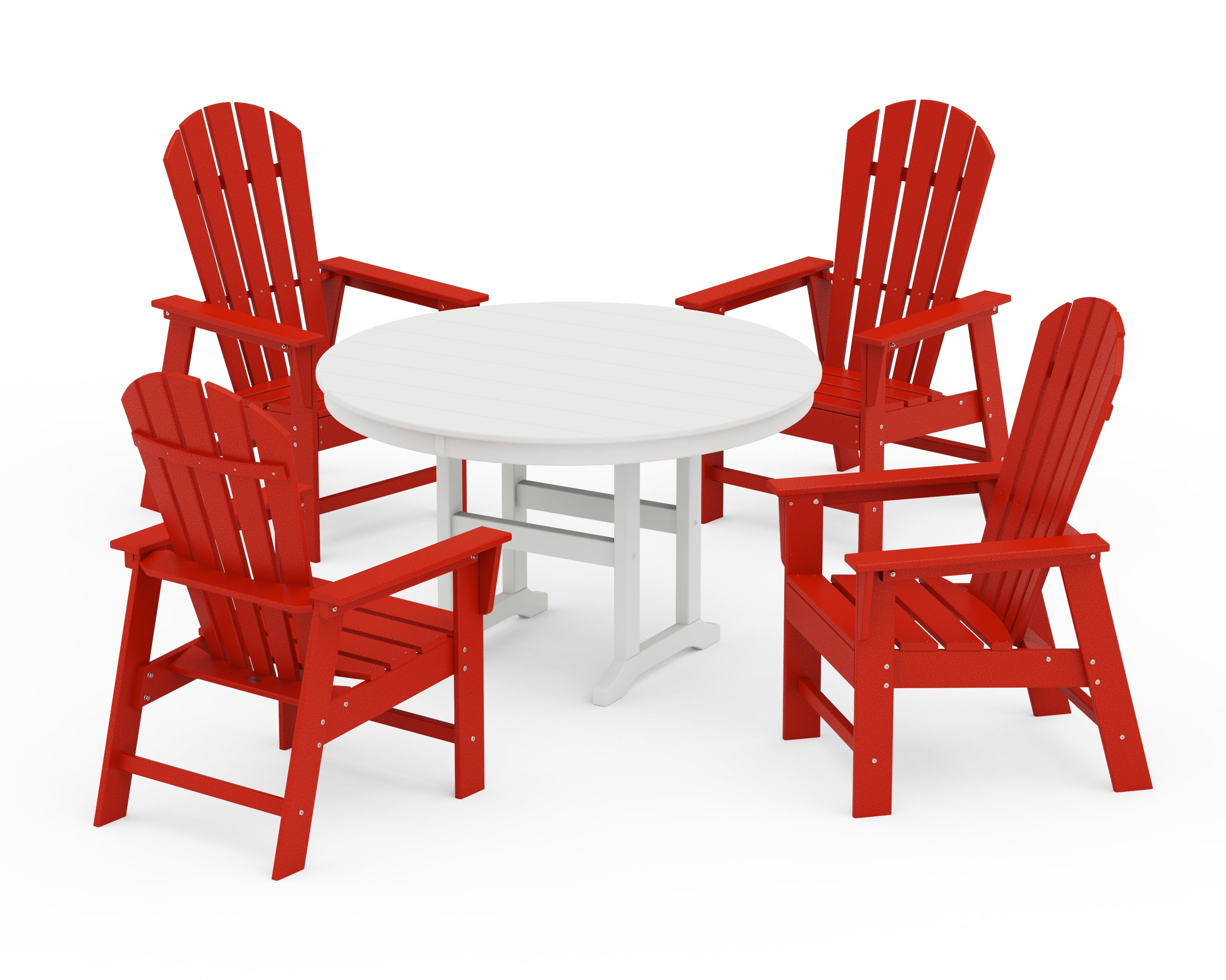 POLYWOOD® South Beach 5-Piece Round Farmhouse Dining Set in Sunset Red / White