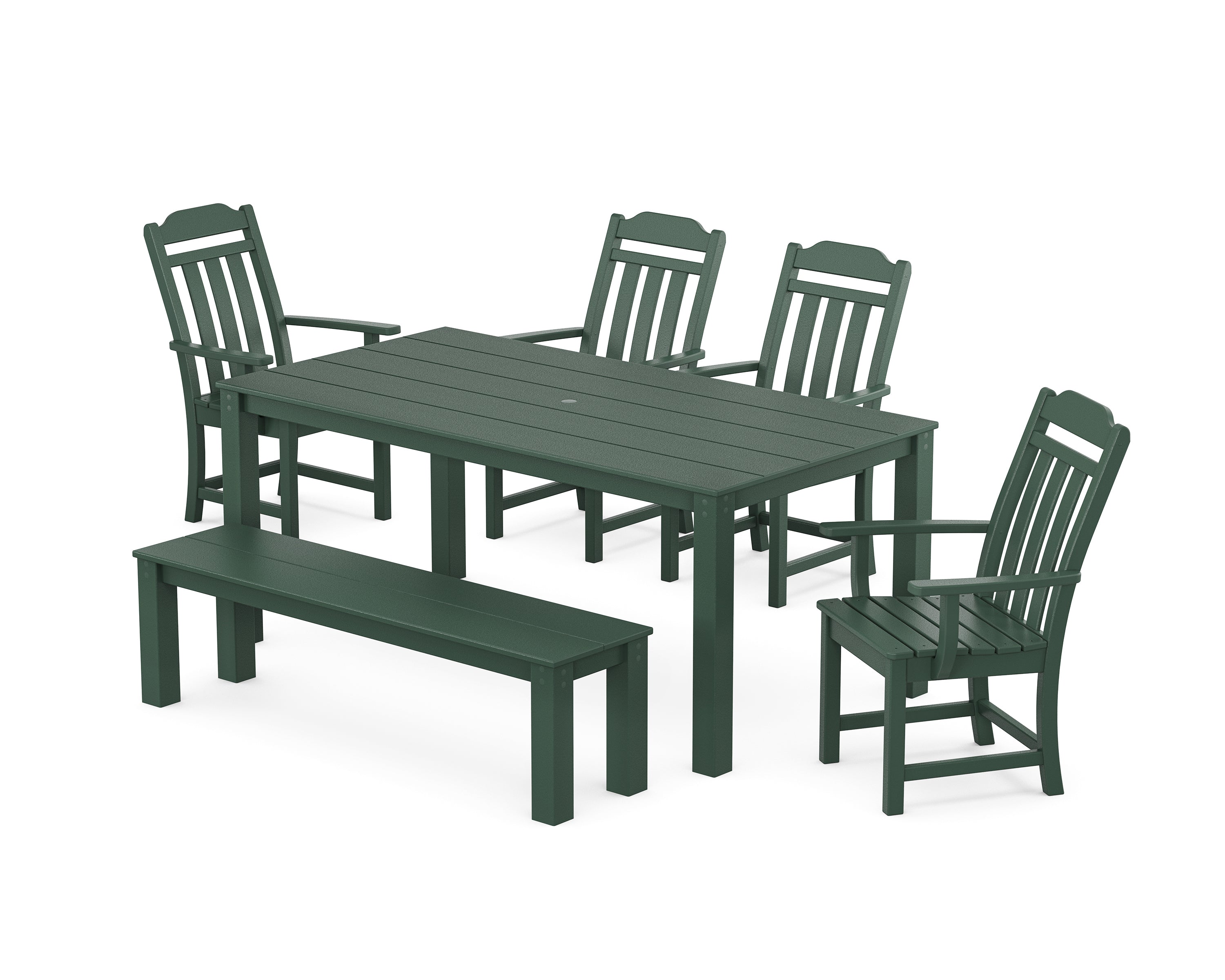 Country Living Cottage 6-Piece Parsons Dining Set with Bench in Green