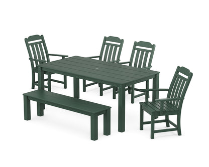 Country Living Cottage 6-Piece Parsons Dining Set with Bench in Green