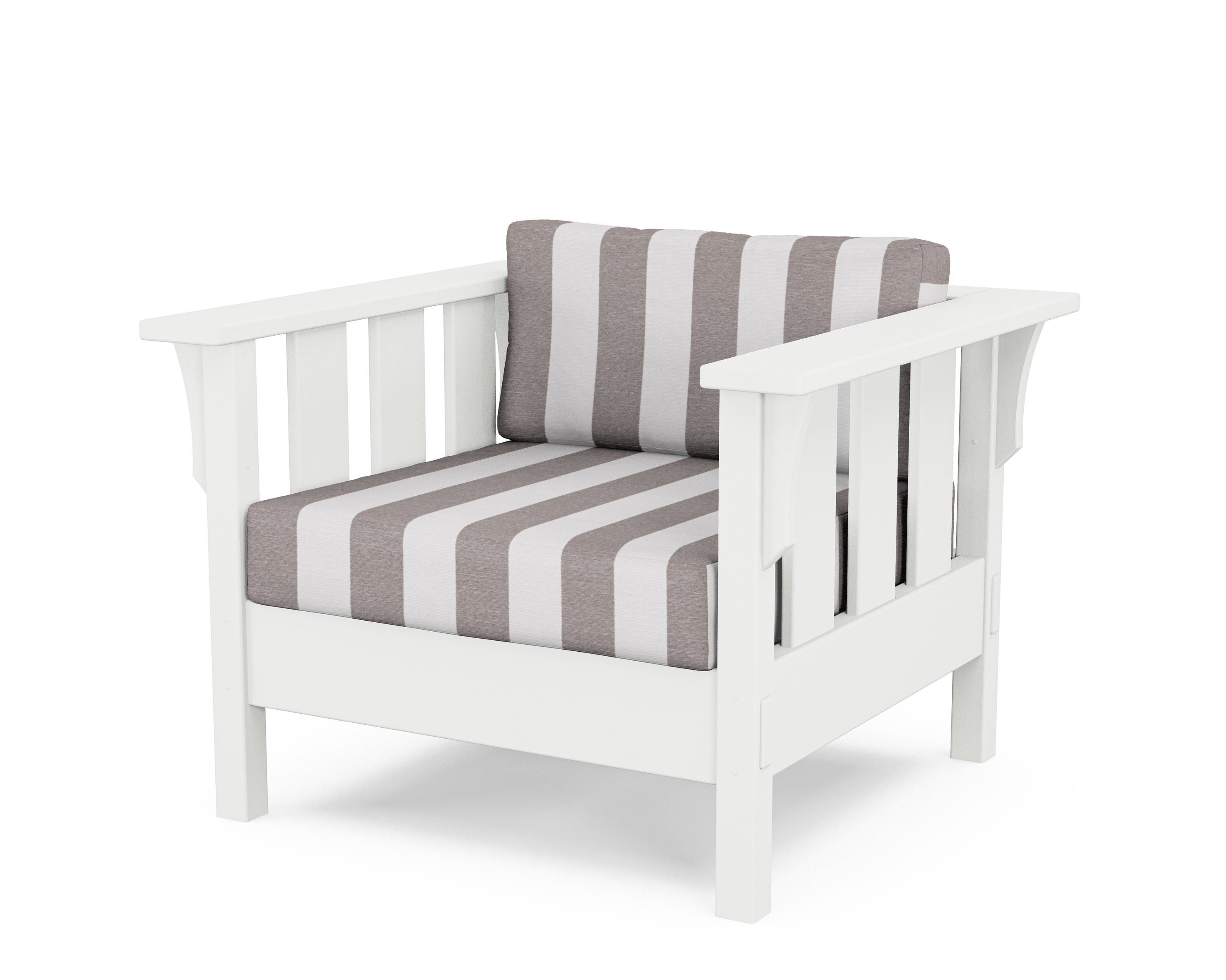 Martha Stewart by POLYWOOD® Acadia Deep Seating Chair in White / Cabana Stripe Grey Mist
