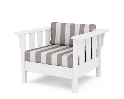 Martha Stewart by POLYWOOD® Acadia Deep Seating Chair in White / Cabana Stripe Grey Mist