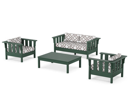 Martha Stewart by POLYWOOD® Acadia 4-Piece Deep Seating Set with Loveseat in Green / Trellis Grey Mist
