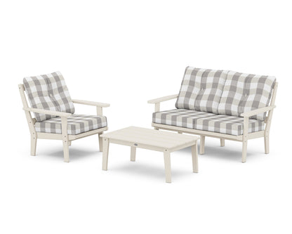 POLYWOOD® Prairie 3-Piece Deep Seating Set with Loveseat in Sand / Buffalo Plaid Grey Mist