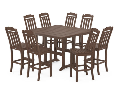 Country Living Cottage 9-Piece Square Farmhouse Side Chair Bar Set with Trestle Legs in Mahogany