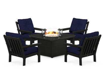 POLYWOOD® Vineyard 5-Piece Conversation Set with Fire Pit Table in Black / Navy