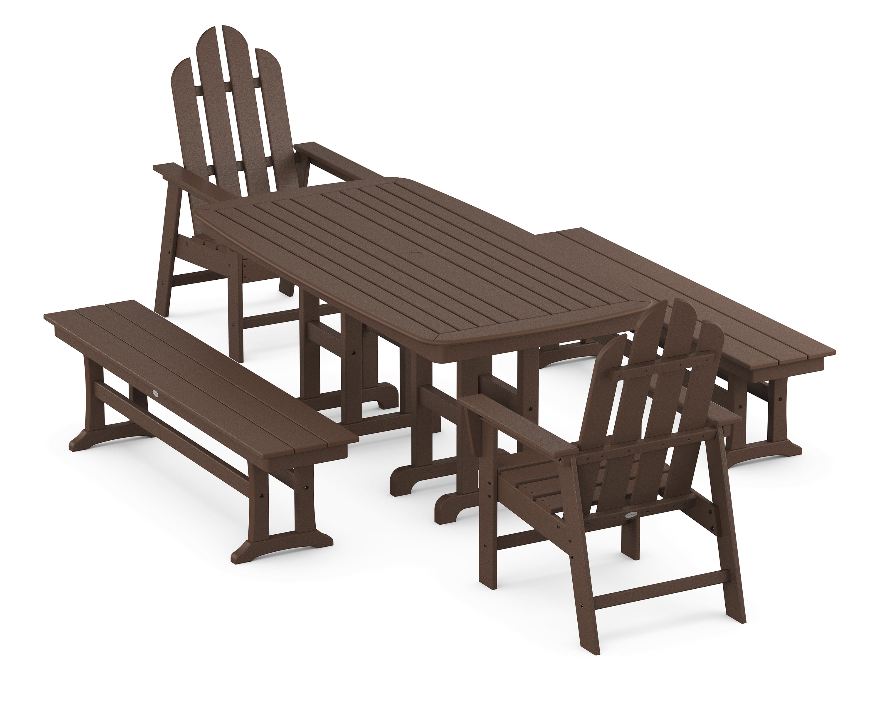 POLYWOOD® Long Island 5-Piece Dining Set with Benches in Mahogany