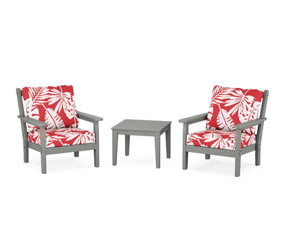 POLYWOOD® Chippendale 3-Piece Deep Seating Set in Slate Grey / Leaf Crimson