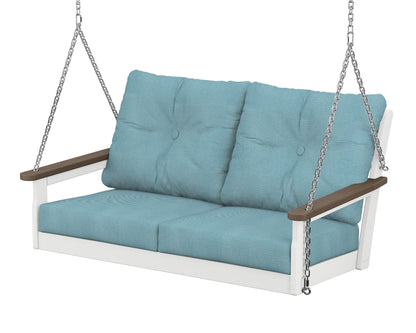 POLYWOOD® Vineyard Deep Seating Swing in White / Kona / Lattice Sky Blue