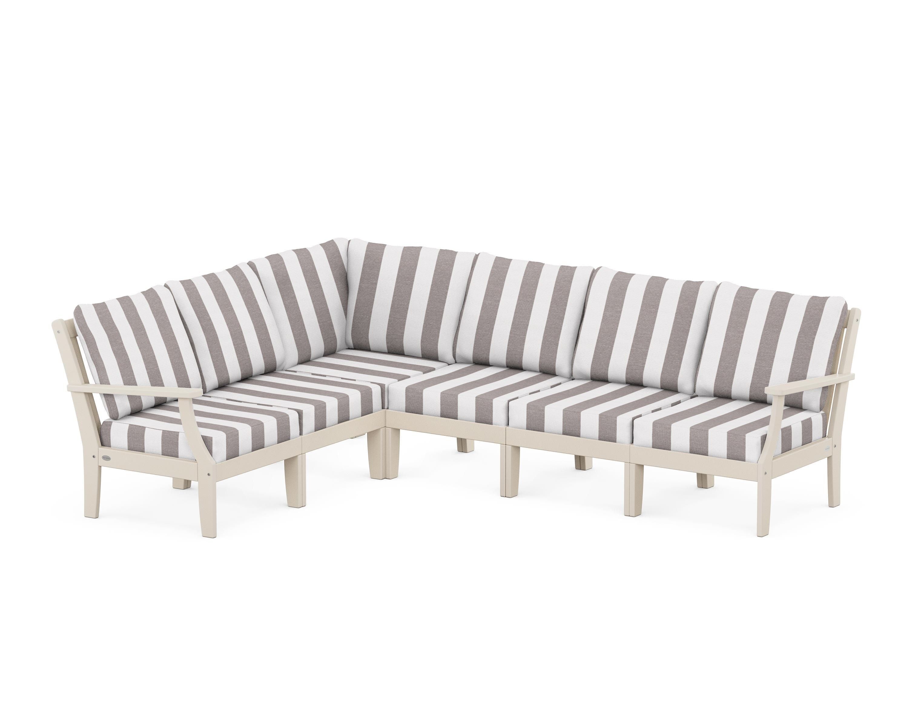 POLYWOOD® Braxton Modular 6-Piece Deep Seating Set in Sand / Cabana Stripe Grey Mist